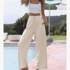 Women's Cream Wide-Leg Pants